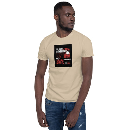 Unisex T-Shirt, sand/beige with black front graphic print and crew neck