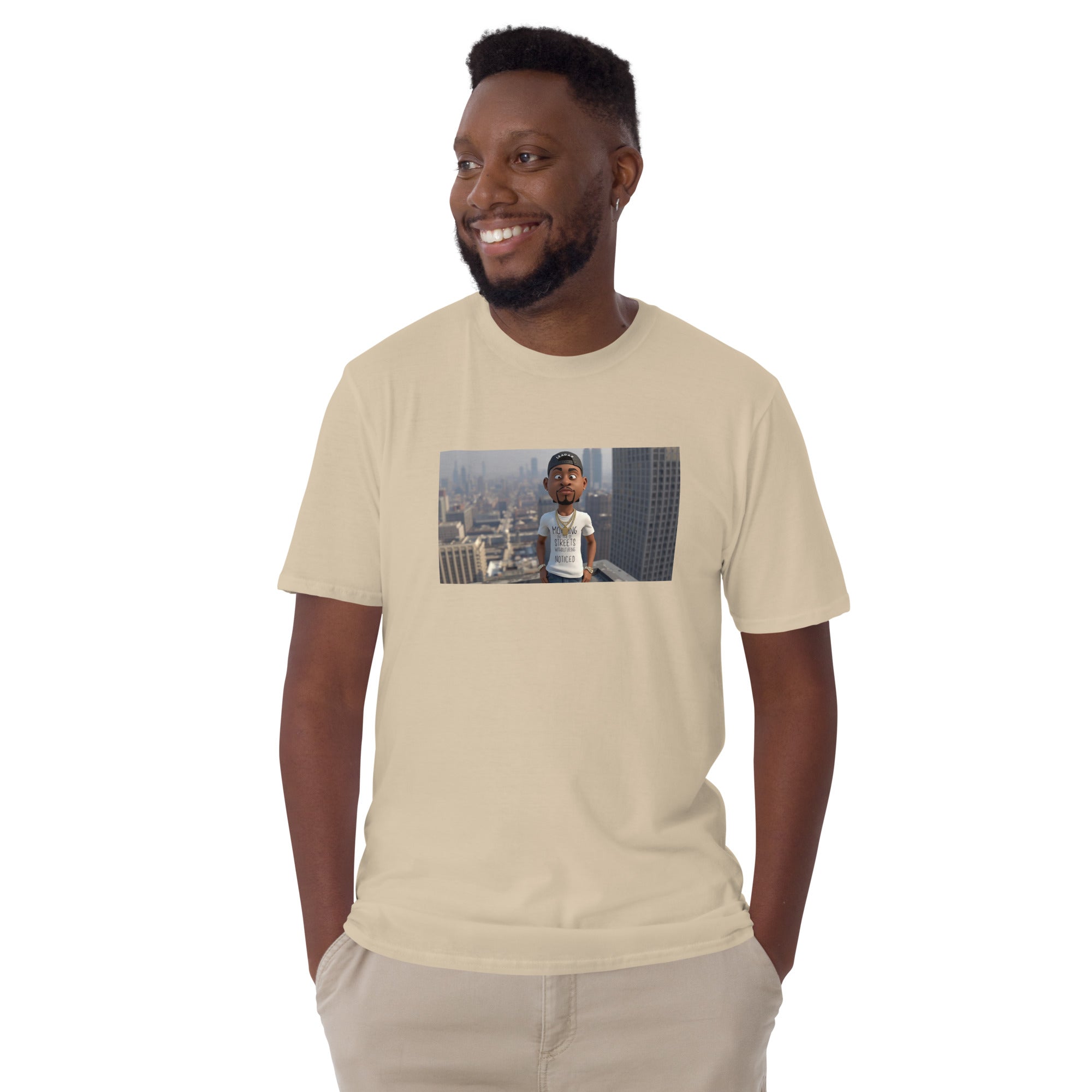 Unisex short-sleeve T-shirt in Natural/Beige with front rectangular graphic print