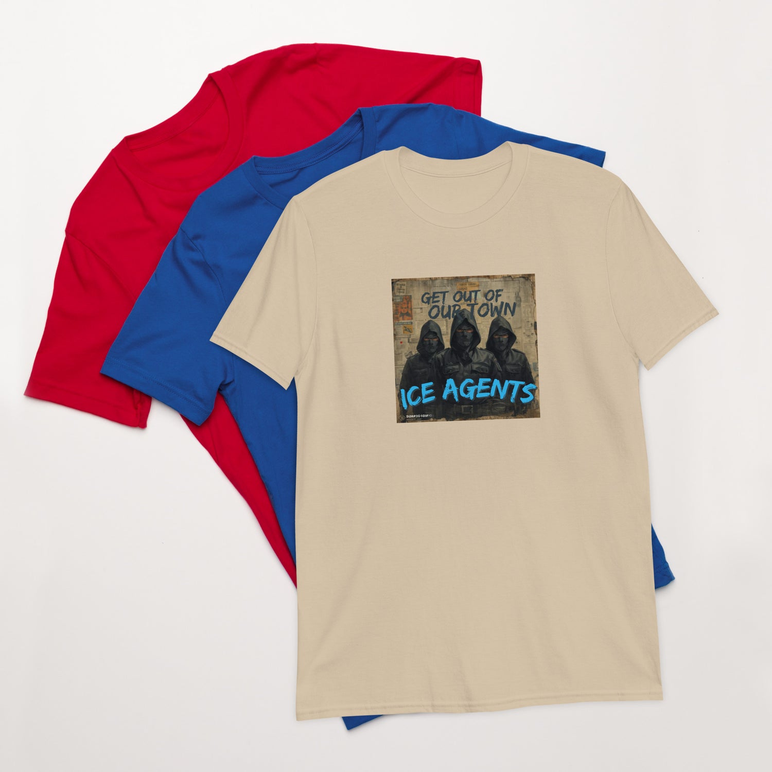 Naturfarbenes unisex T-Shirt mit Frontmotiv „ICE AGENTS“