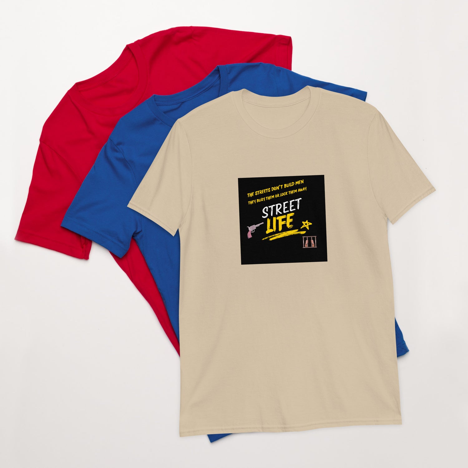 Street Life unisex T-shirt, sand, front graphic &