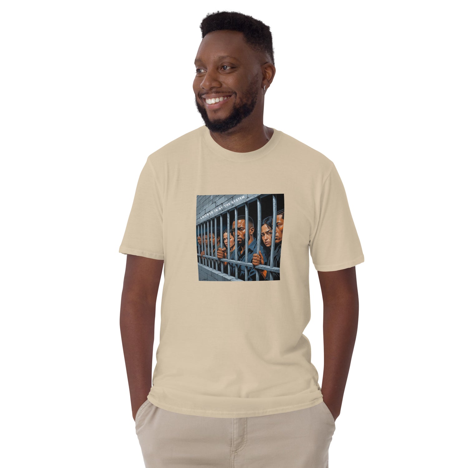Natural short-sleeve unisex T-shirt with front bar graphic print