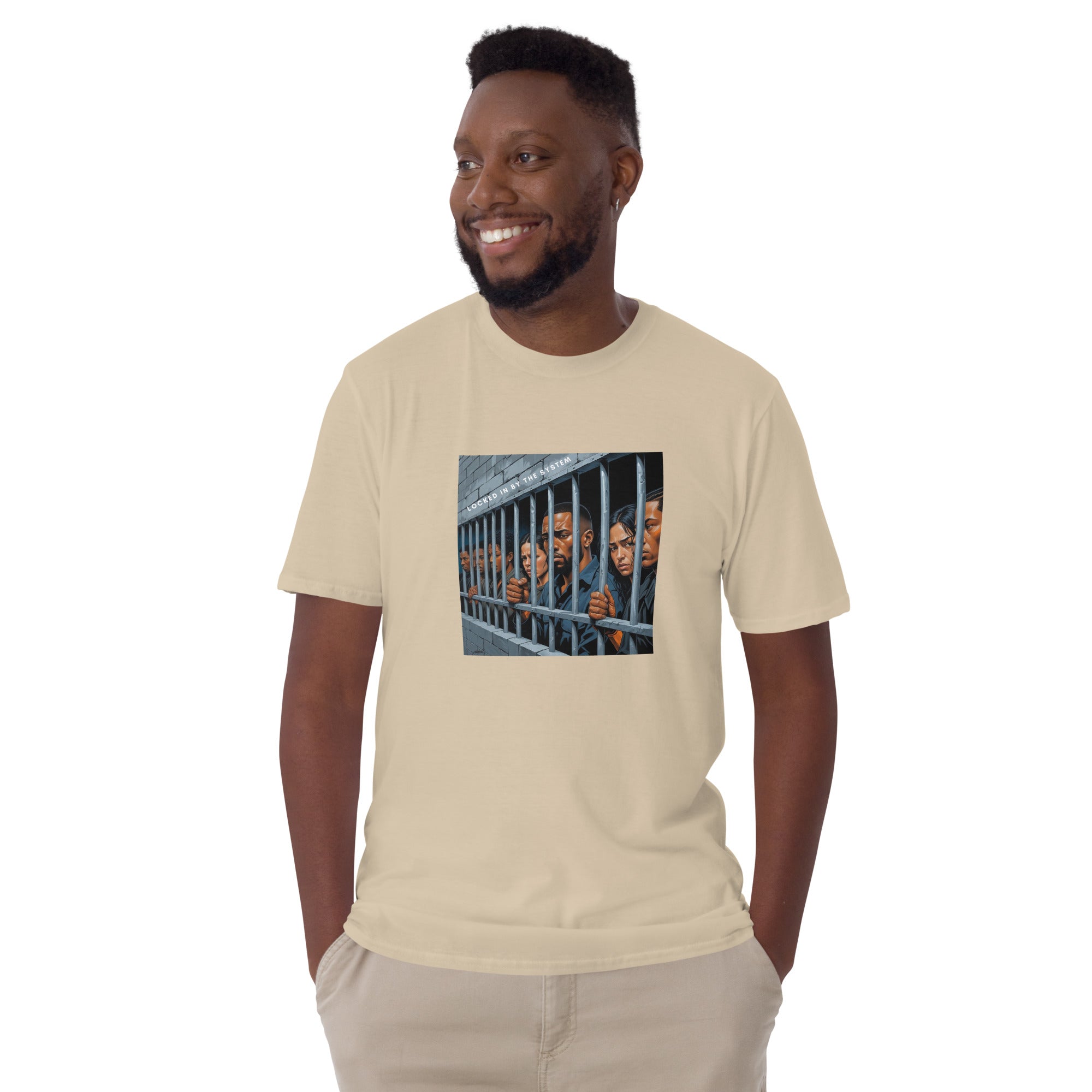 Natural short-sleeve unisex T-shirt with front bar graphic print