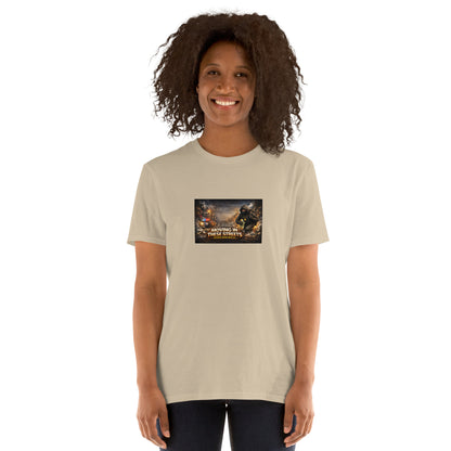Sand/beige T-shirt with chest graphic print and crew neck