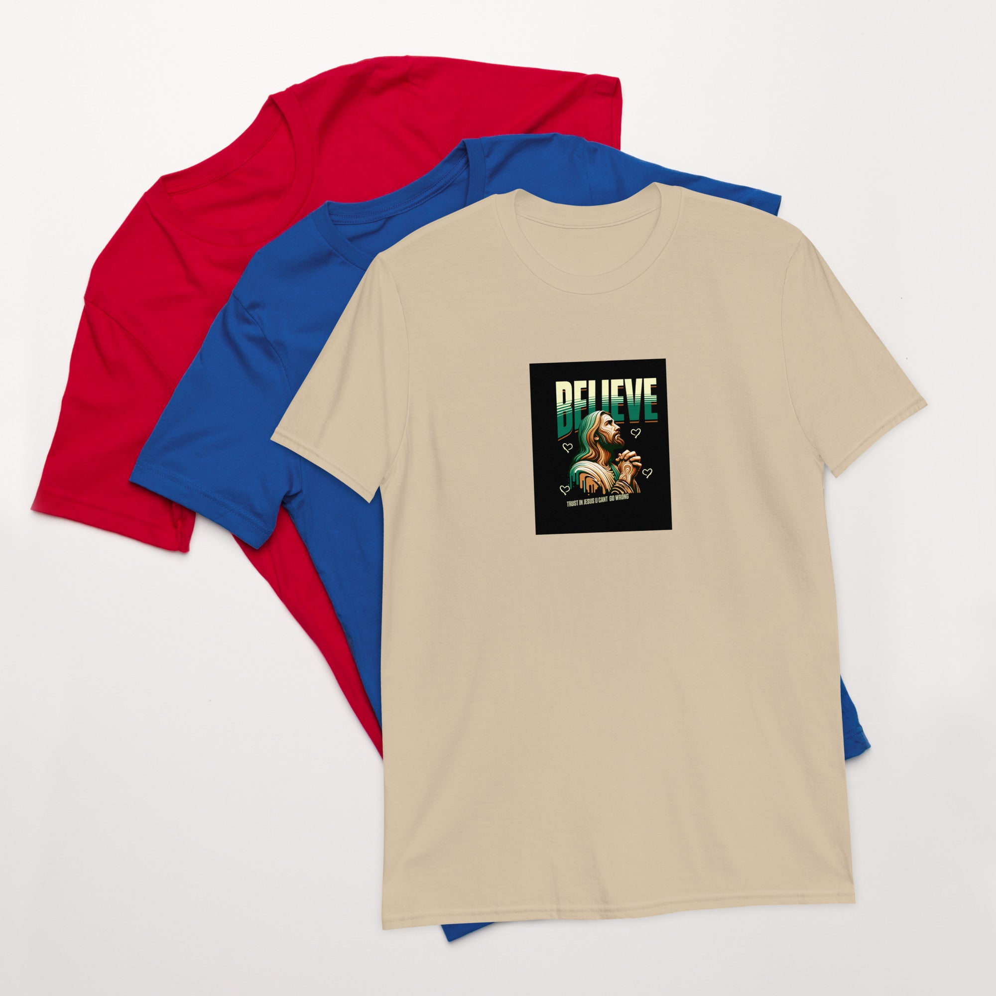 Sand beige unisex short-sleeve T-shirt with &