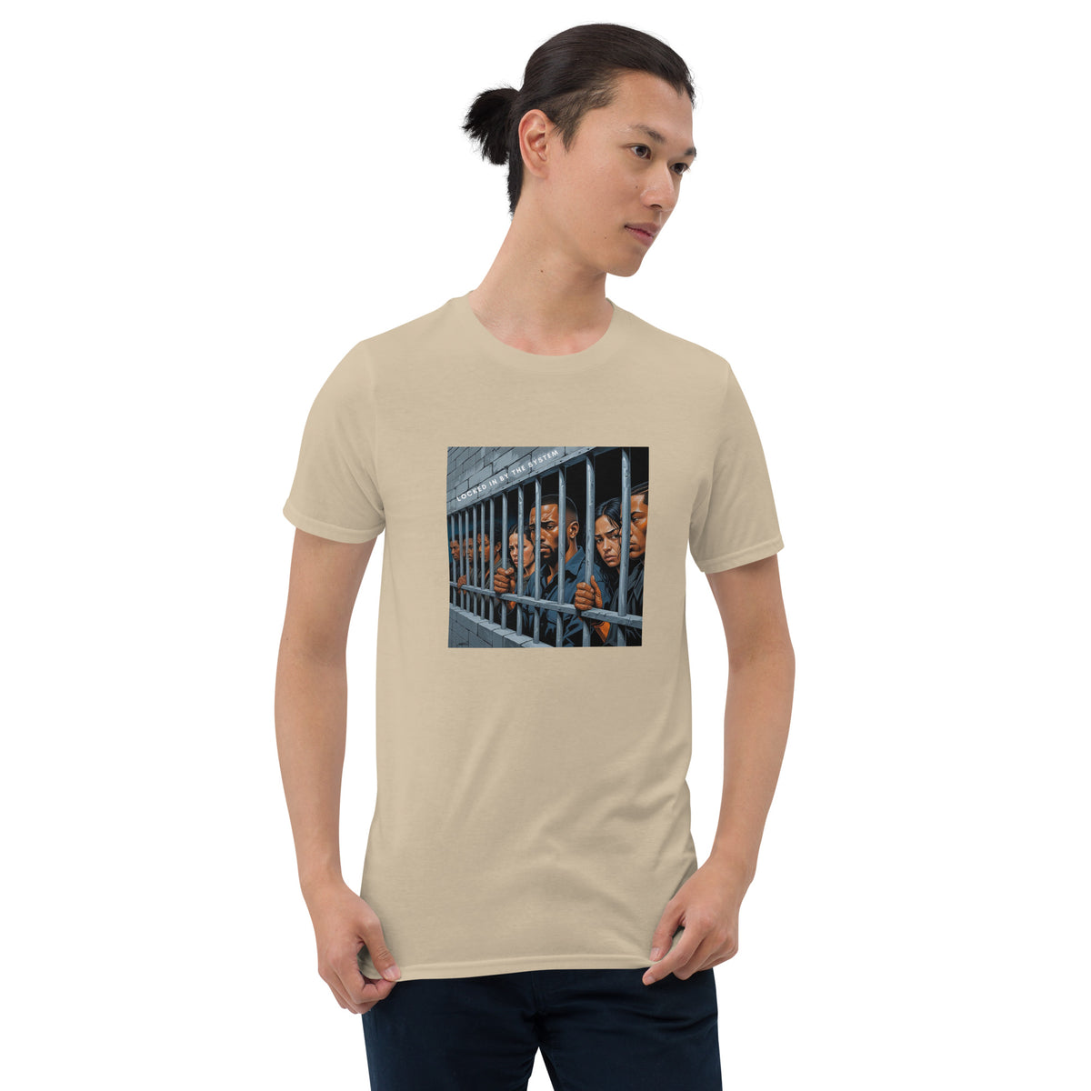 MIS Apparel sand graphic tee with square cage artwork on front