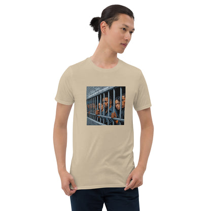 MIS Apparel sand graphic tee with square cage artwork on front