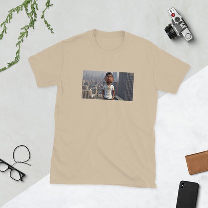 Beige graphic streetwear T-shirt with front photo print rectangle design