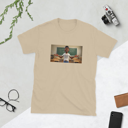 Sand short-sleeve graphic tee with centered photo-style print