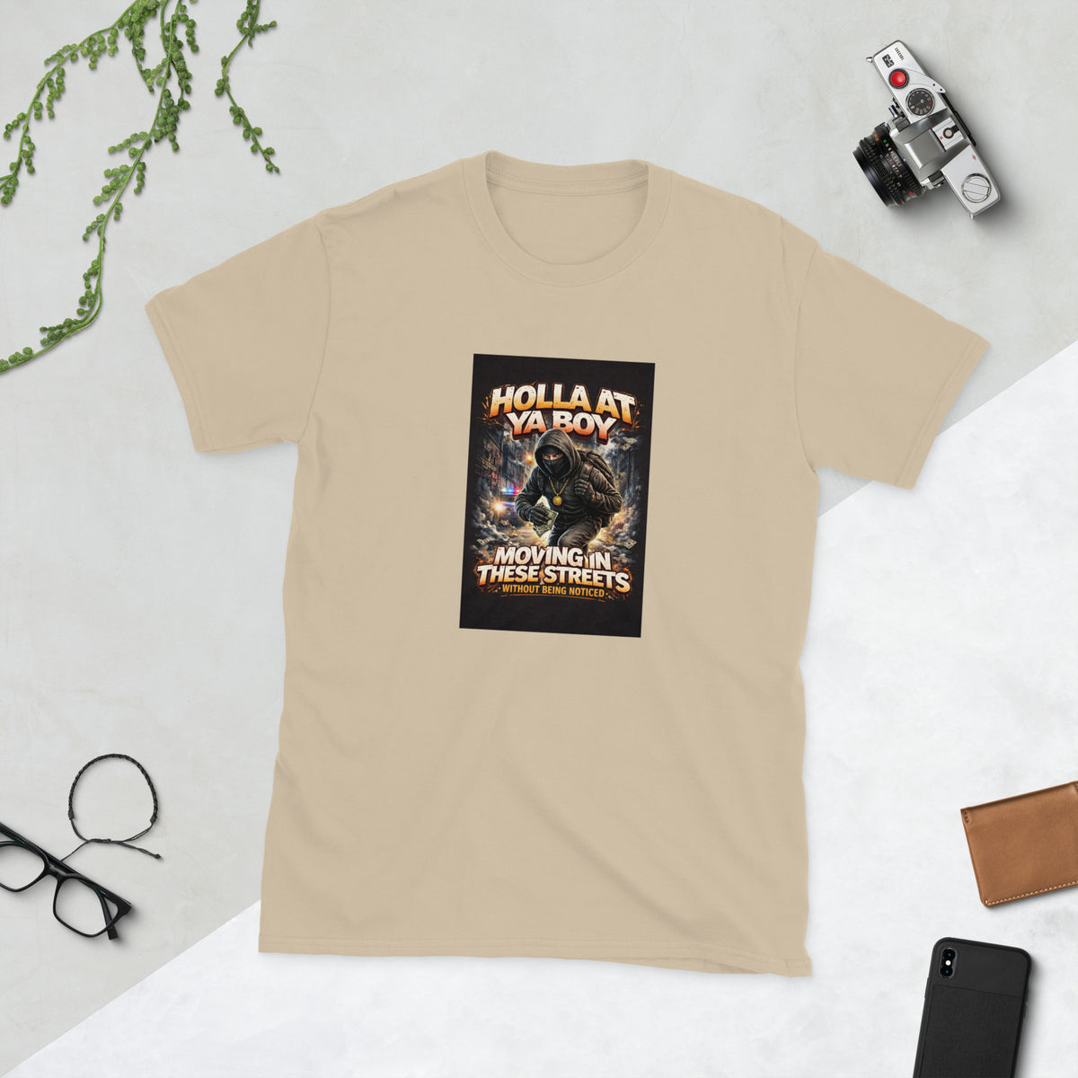 MIS Apparel graphic tee, sand, front square streetwear artwork