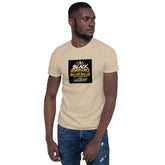 Sand unisex short-sleeve T-shirt with black graphic logo print on the chest