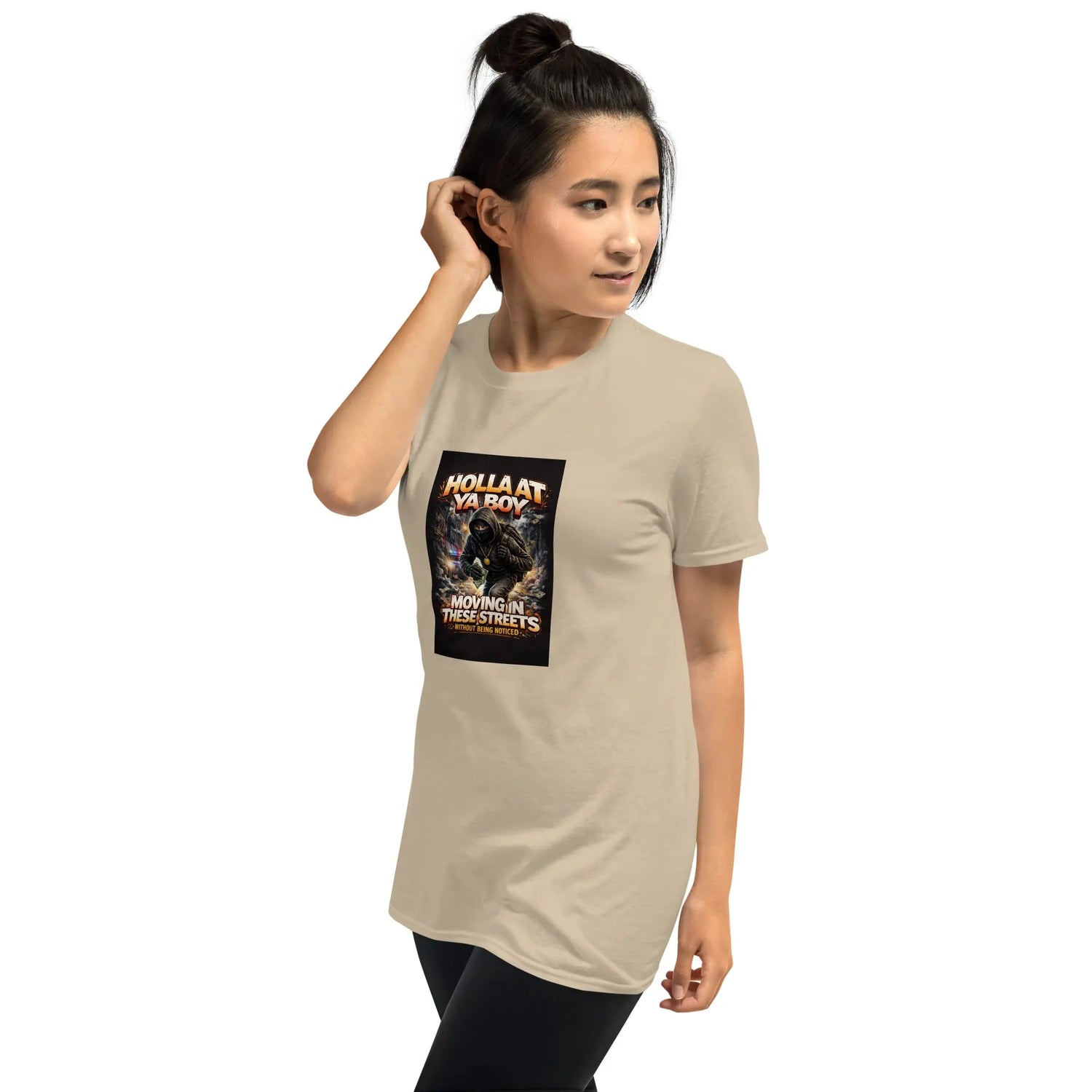Sand unisex T-shirt front graphic print on crew neck, short sleeves