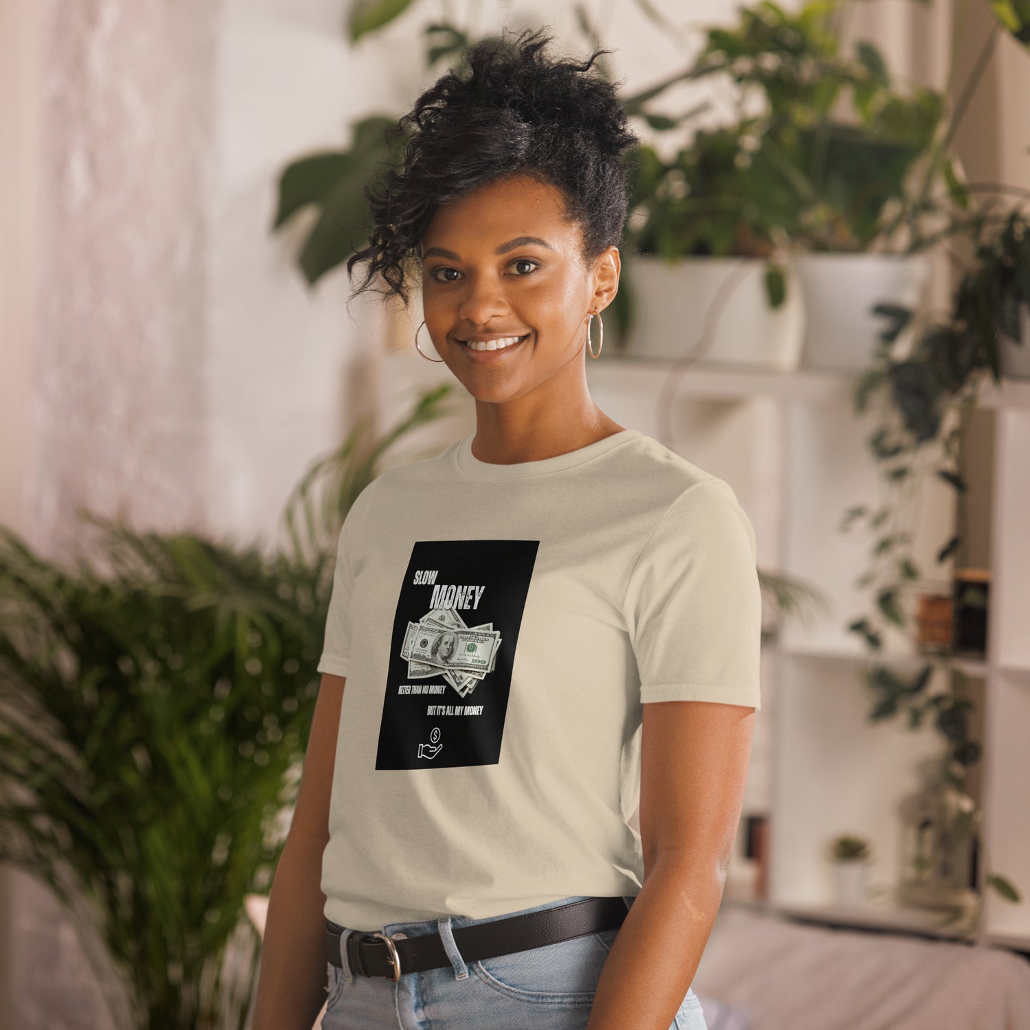 Natural unisex short-sleeve T-shirt with &