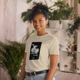 Natural beige unisex short-sleeve t-shirt with black money graphic on the chest