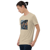 MIS Apparel sand graphic tee with square cage artwork centered on chest