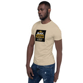 Sand unisex short-sleeve T-shirt with chest graphic logo print, front angle
