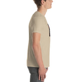 Unisex short-sleeve T-shirt in sand, side view with crew neck