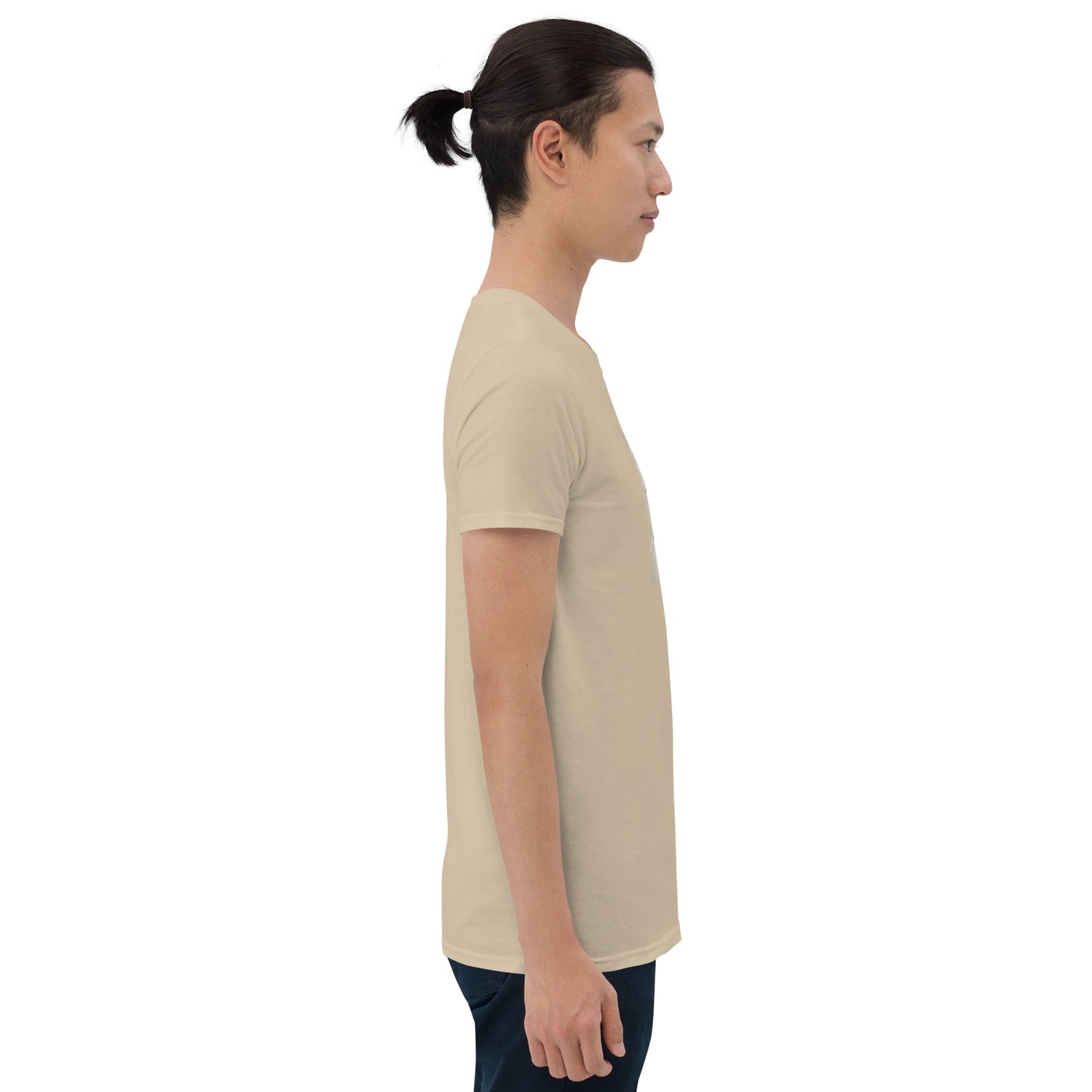 Sand T-shirt side view with short sleeves and straight hem