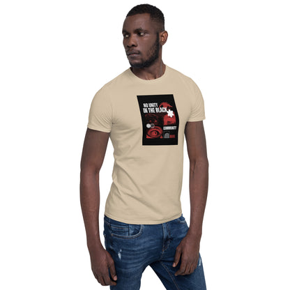 Unisex T-Shirt, sand/beige front view with black square graphic on chest