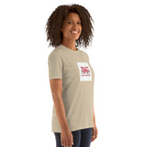 Unisex short-sleeve T-shirt sand/khaki front side view with heart graphic on chest