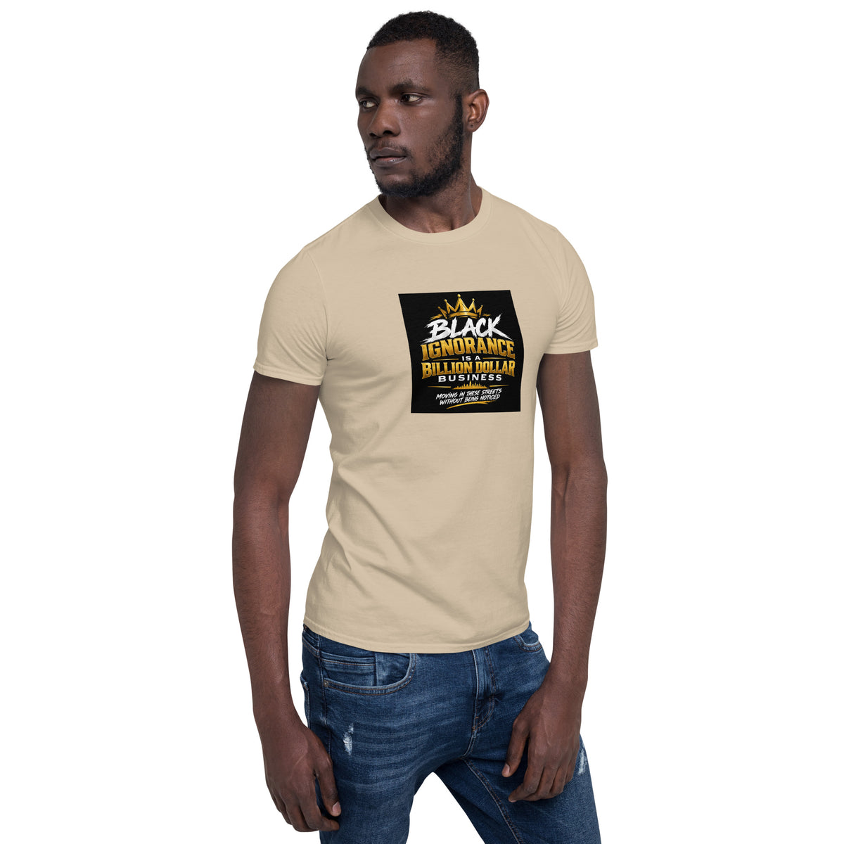 Sand unisex short-sleeve T-shirt with front graphic print, crew neck