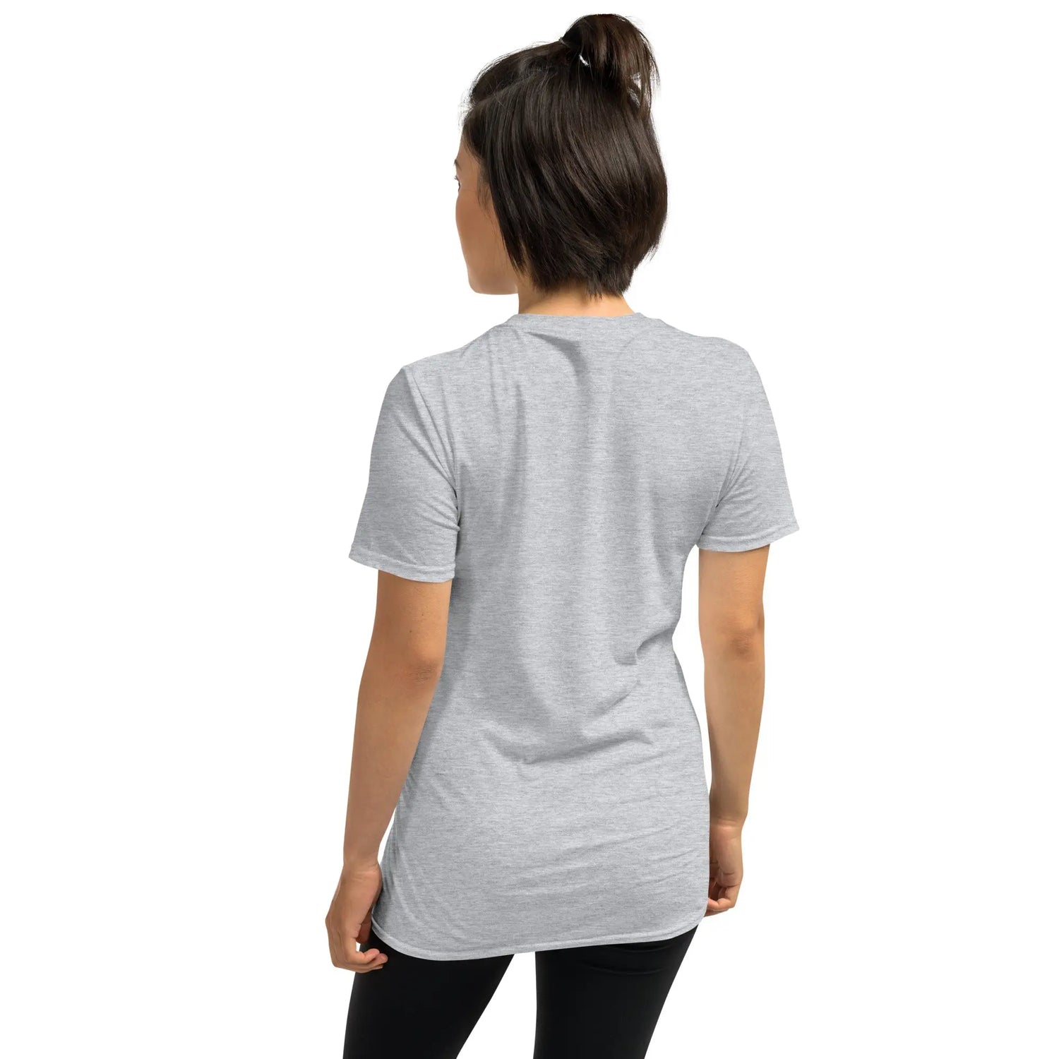 Unisex T-Shirt in Grau, Rückansicht mit Rundhalsausschnitt