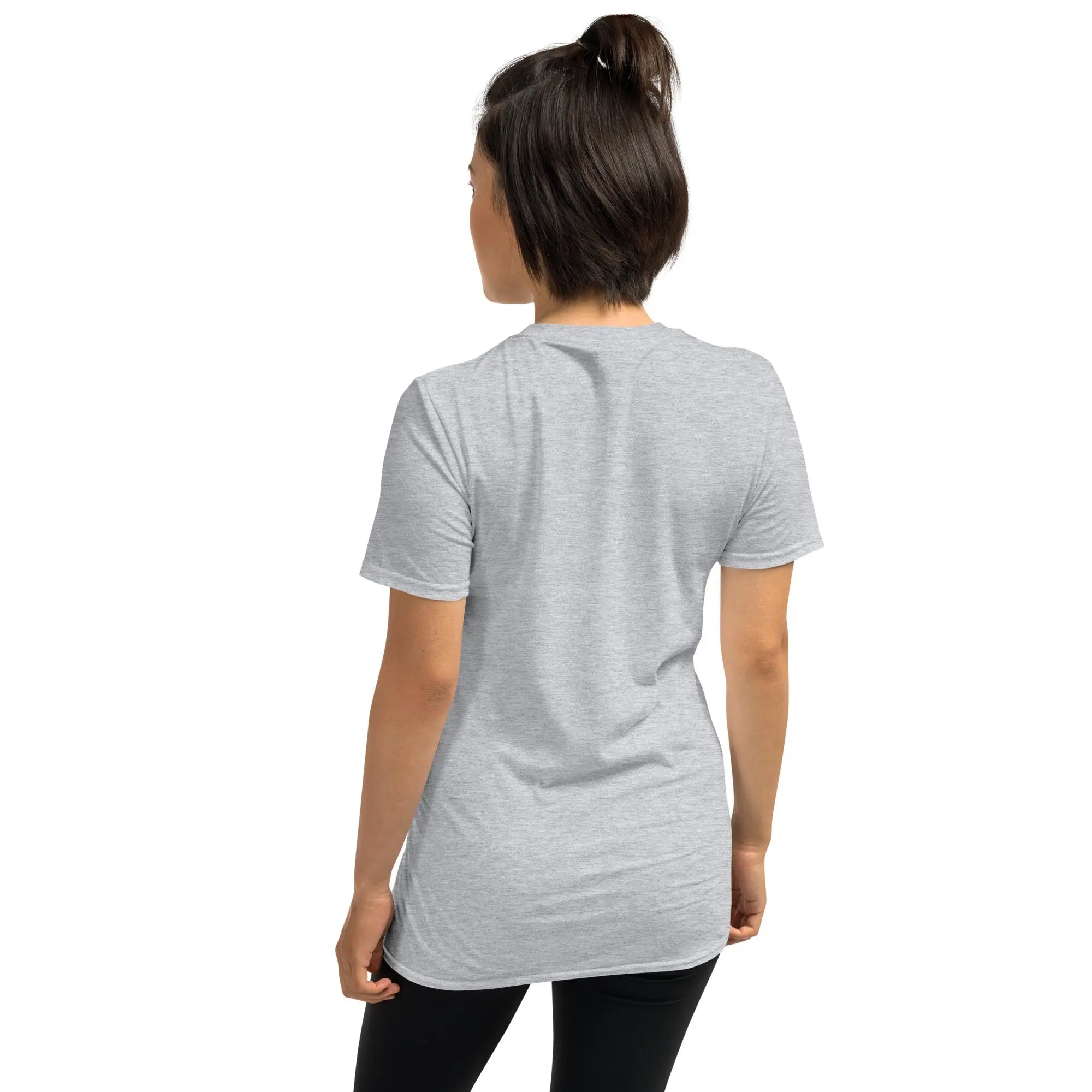 Unisex T-Shirt in Grau, Rückansicht mit Rundhalsausschnitt