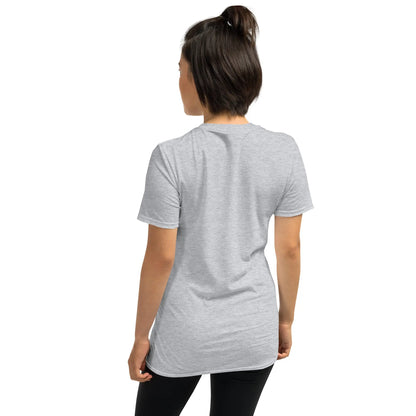 Unisex T-Shirt in Grau, Rückansicht mit Rundhalsausschnitt