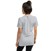 Heather gray unisex T-shirt with plain back, short sleeves, and crew neckline