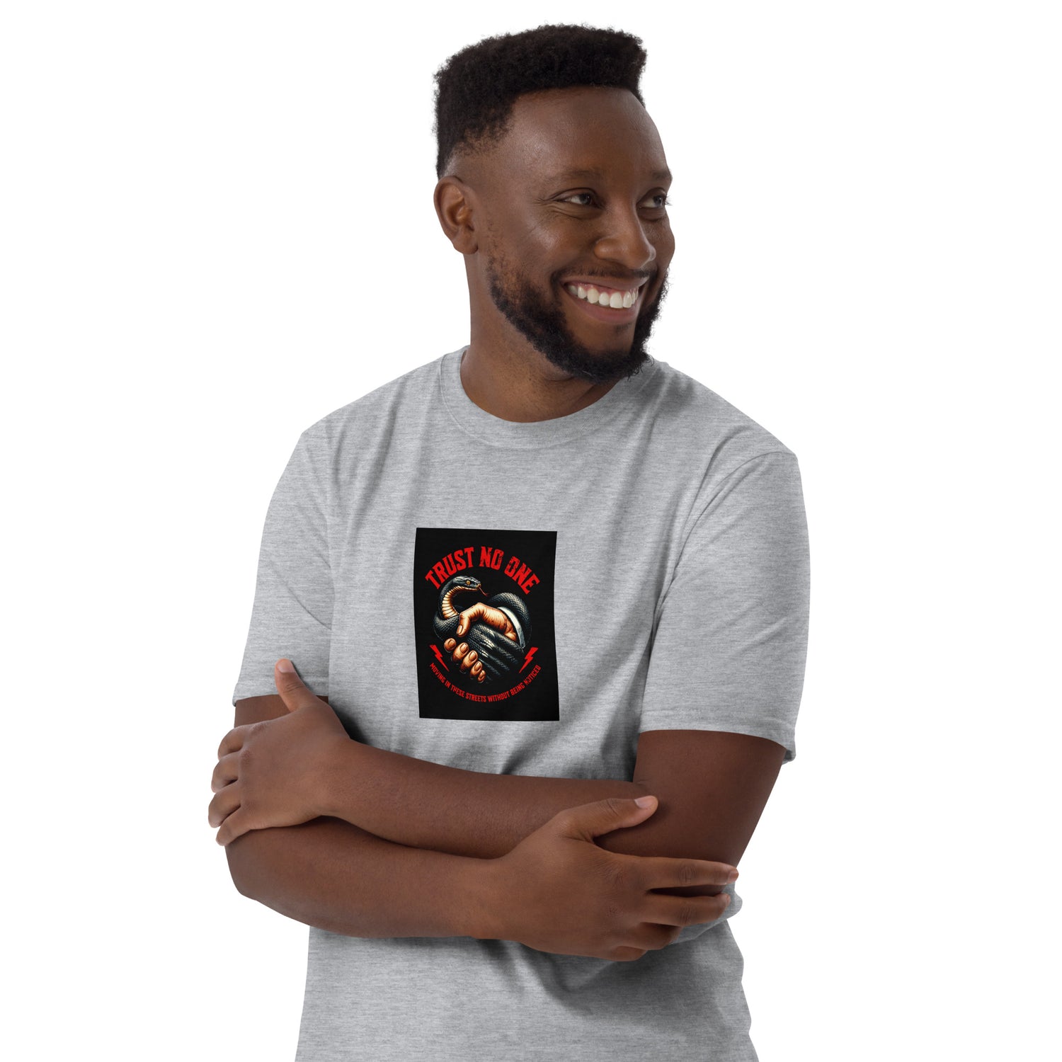 Heather gray unisex T-shirt with front graphic square print