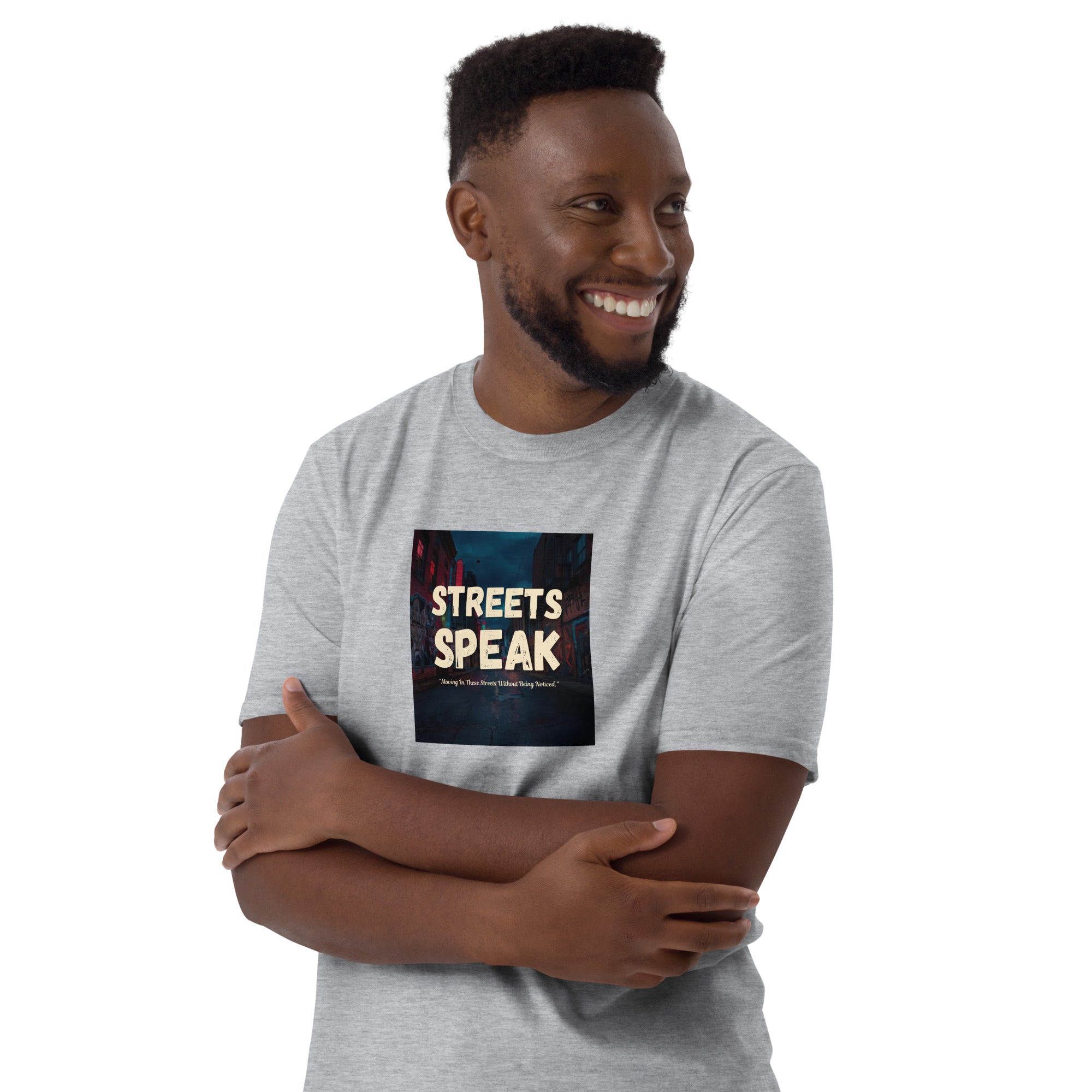 Streets Speaks T-shirt unisex gris jaspeado con estampado frontal cuadrado