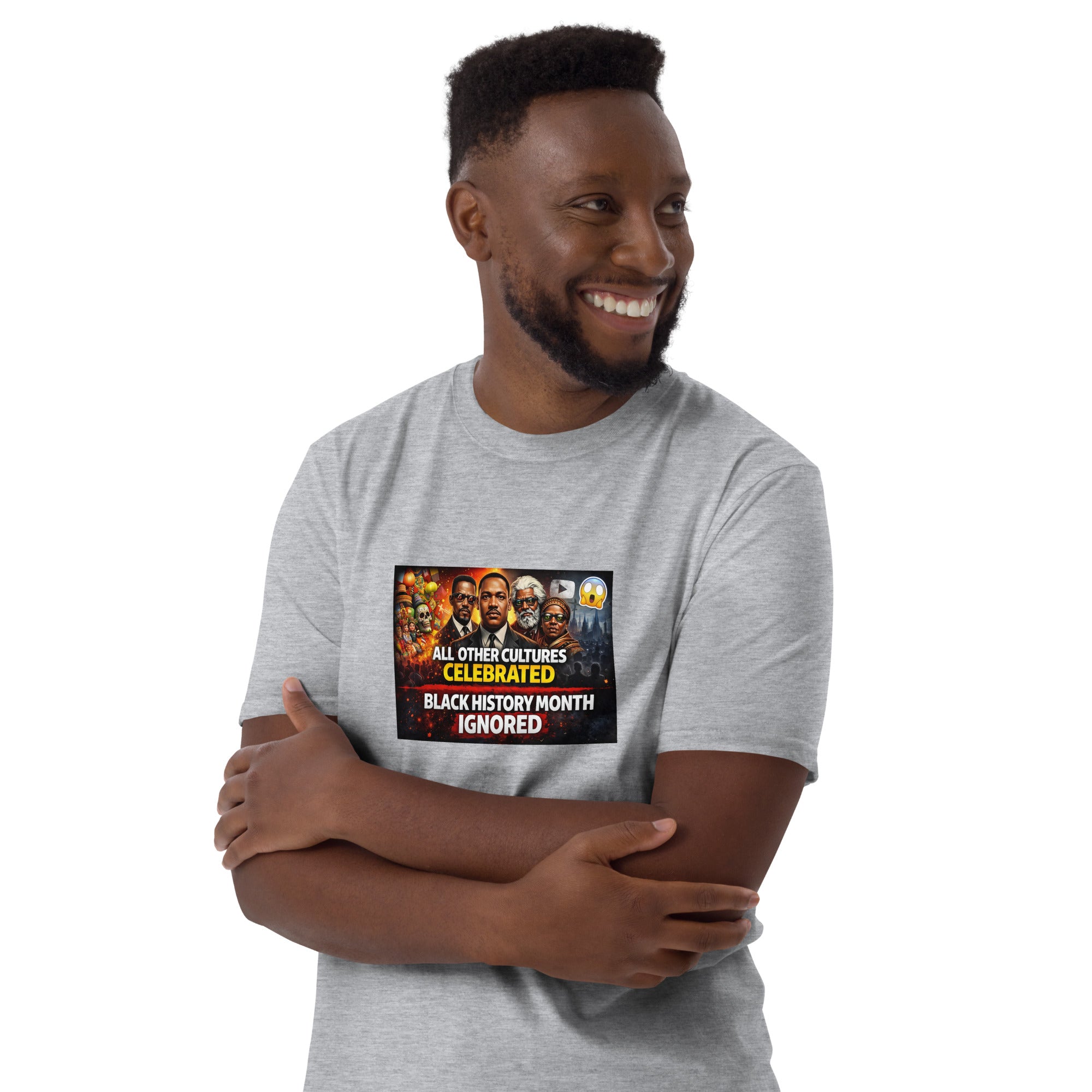Heather gray unisex T-shirt with front graphic and short sleeves