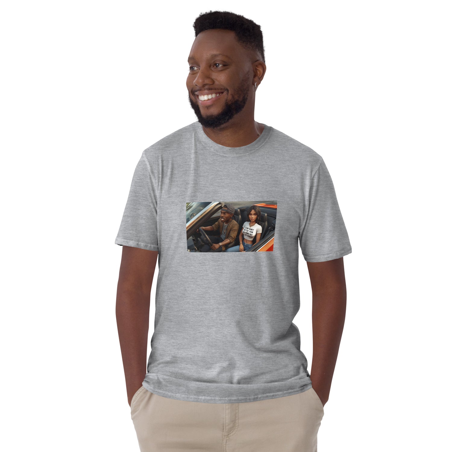 Heather grey unisex short-sleeve T-shirt with chest photo graphic and crew neck
