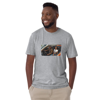 Heather grey unisex short-sleeve T-shirt with chest photo graphic and crew neck