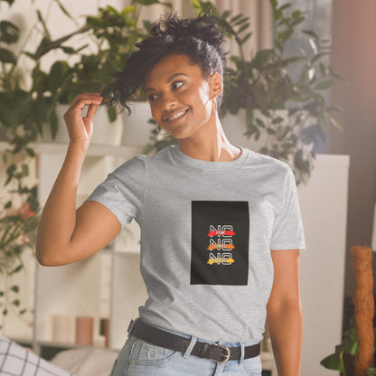 Heather grey short-sleeve unisex T-shirt with square logo graphic on chest