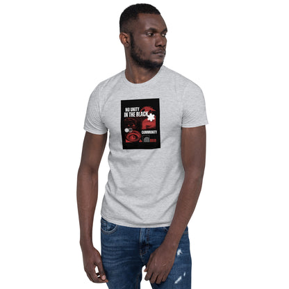 Unisex short-sleeve T-shirt, heather gray, black square chest graphic