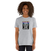 Unisex short-sleeve T-shirt, heather gray, front text graphic design
