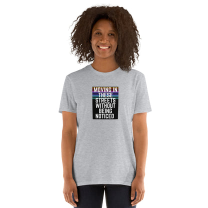 Unisex T-shirt à manches courtes gris chiné avec motif texte noir et coloré sur le devant