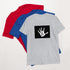 Unisex short-sleeve T-shirt, heather gray with black box graphic of white handprint