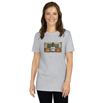 Sport grey unisex short-sleeve T-shirt with front photo graphic