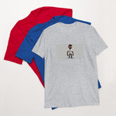Heather Red short-sleeve unisex T-shirt in Sport Grey, front graphic print