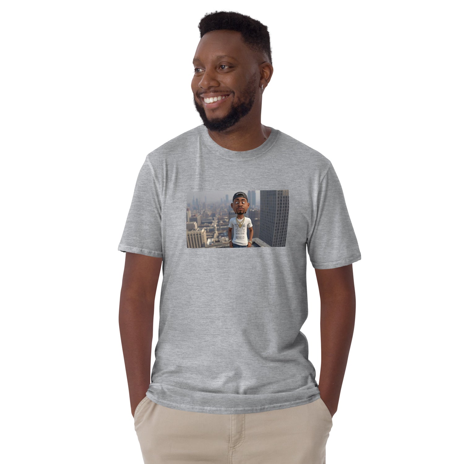 Unisex short-sleeve T-shirt in Sport Grey with front rectangular graphic print