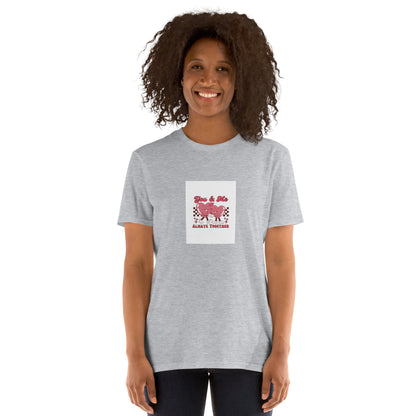 Sport Grey unisex short-sleeve T-shirt with heart graphic on chest.
