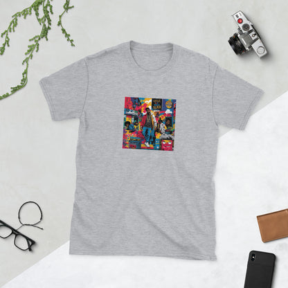 Unisex T-Shirt con maniche corte, grigio melange, stampa frontale a colori