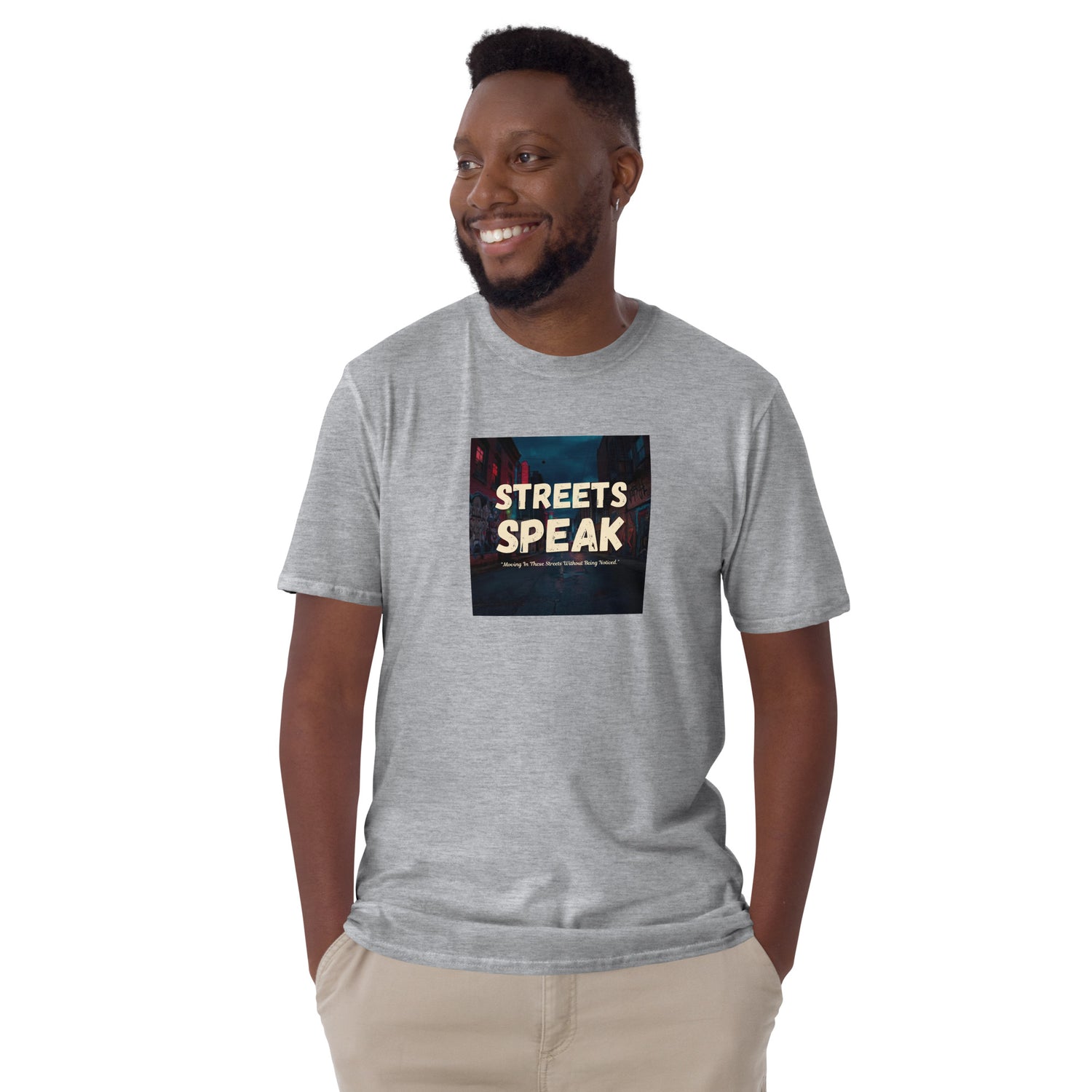 Streets Speaks T-shirt unisex manga corta gris jaspeado con estampado frontal