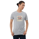Heather gray crewneck T-shirt with front graphic print, short sleeves