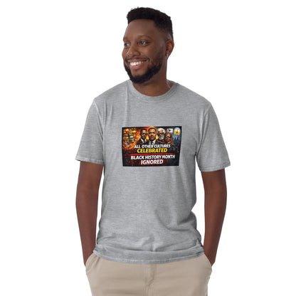 Heather gray unisex T-shirt with front graphic for Black History Month