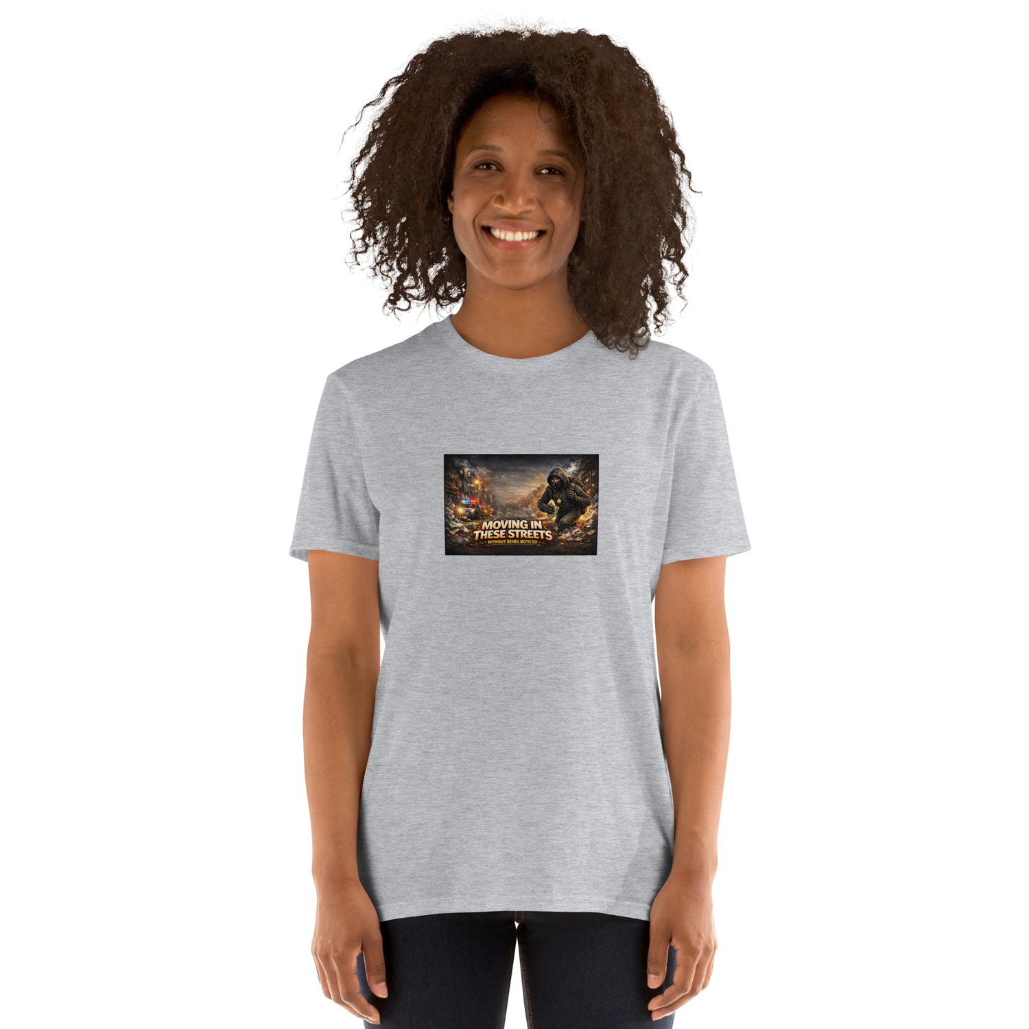Camiseta premium gris jaspe con estampado cuadrado en el pecho