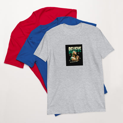Heather gray unisex short-sleeve T-shirt with front square graphic print