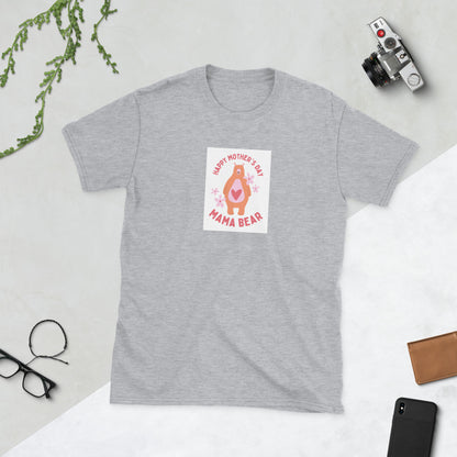 Heather gray unisex short-sleeve T-shirt with “Happy Mother’s Day” Mama Bear graphic