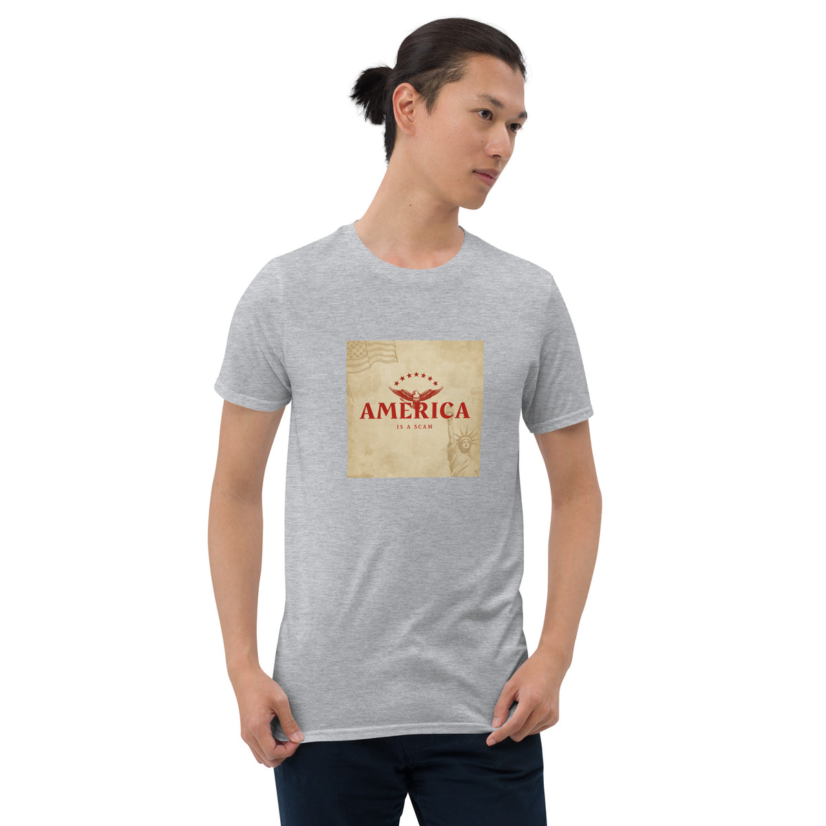 MIS Apparel graphic T-shirt, heather gray crew neck with square chest print